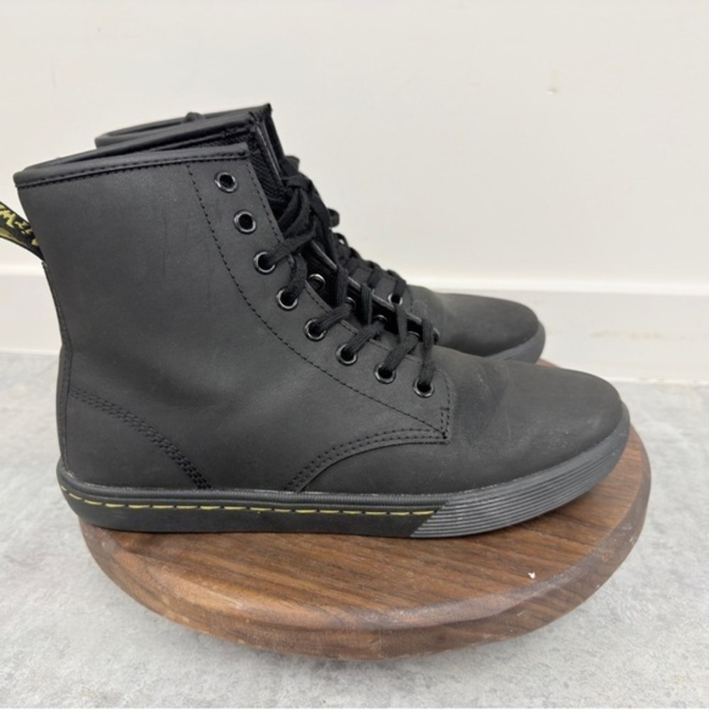 Dr. Martens Sheridans / Black High-Top Lace Sneakers with Yellow Stitching - Picture 10 of 16